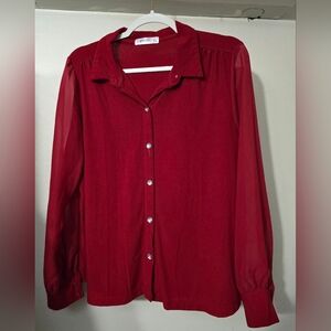 89th & Madison Red Button-Front Blouse